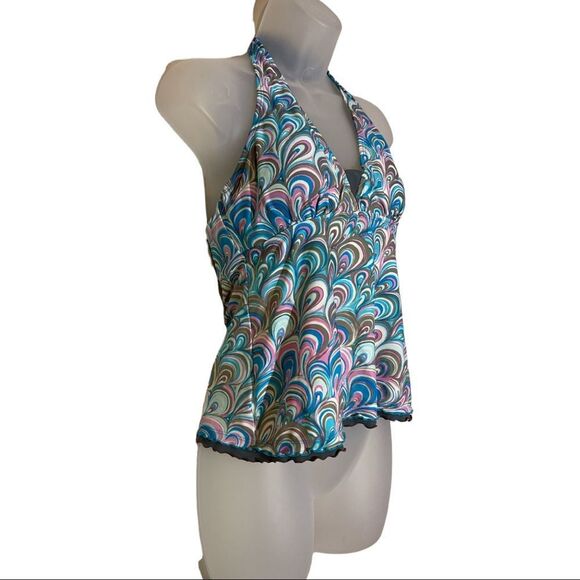 Free Country Womens Tankini Swim Top Halter Tie Multicolor Swirl Pattern Medium - Picture 2 of 16